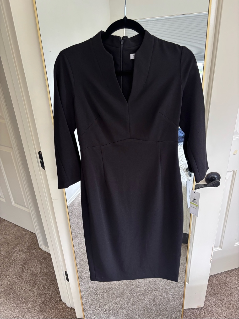 Calvin Klein Black V-Neck Midi Sheath Dress